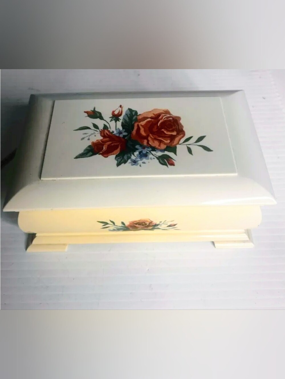 Vintage Spartus Floral Pink Rose Jewelry Box Alarm Clock,60s